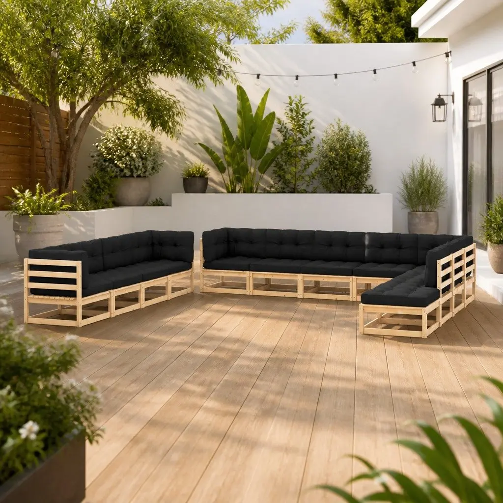 Garden Lounge Set Modular Pallet Sofa Outdoor Furniture 12 Piece Anthracite Pinewood