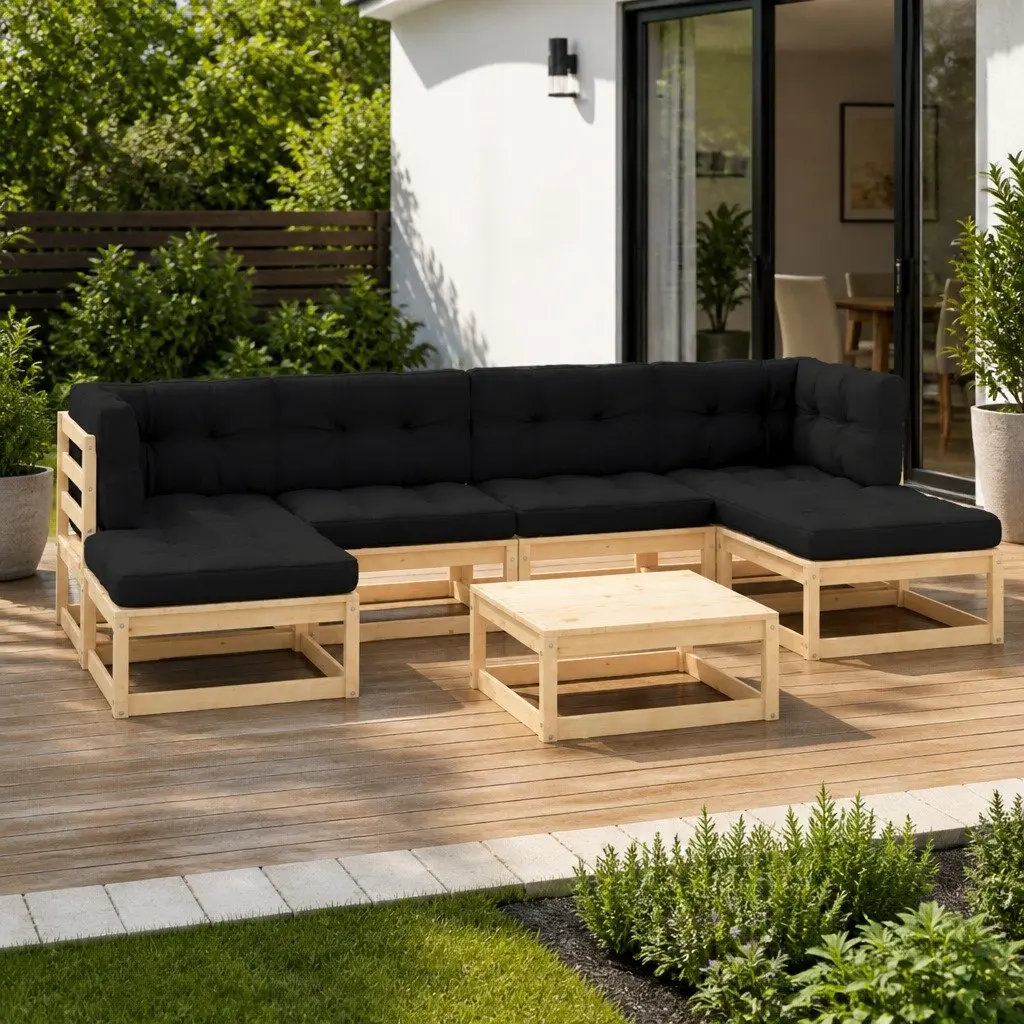 Garden Lounge Set Pallet Sofa Outdoor Furniture 7 Piece Pinewood Anthracite