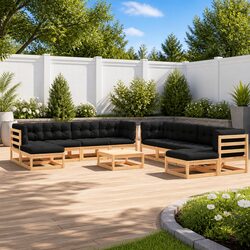 Garden Lounge Sofa Set 11 Piece Pinewood Pallet Outdoor Furniture Anthracite