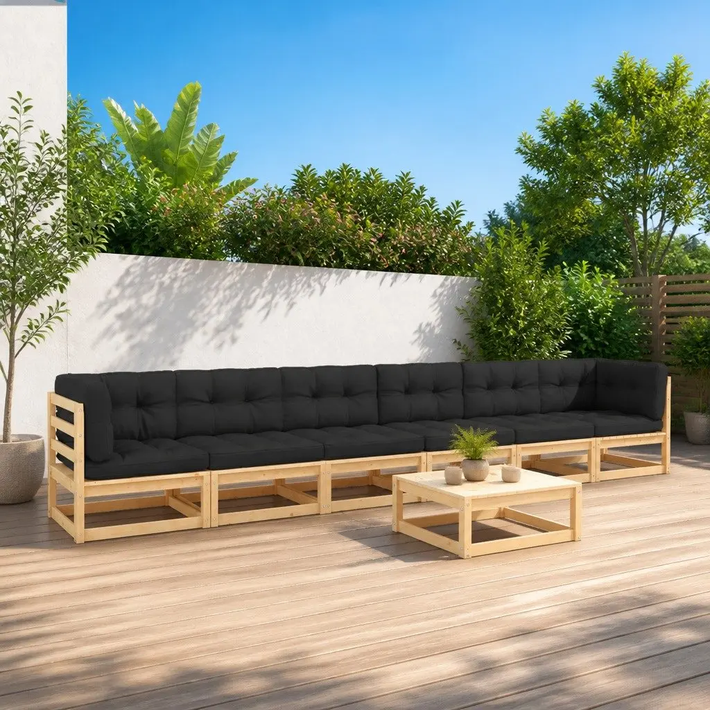 Garden Lounge Set 7 Piece Pinewood Pallet Outdoor Furniture Anthracite Cushions