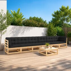 Reliable 7-Piece Lounge Set in Pinewood with Cushions
