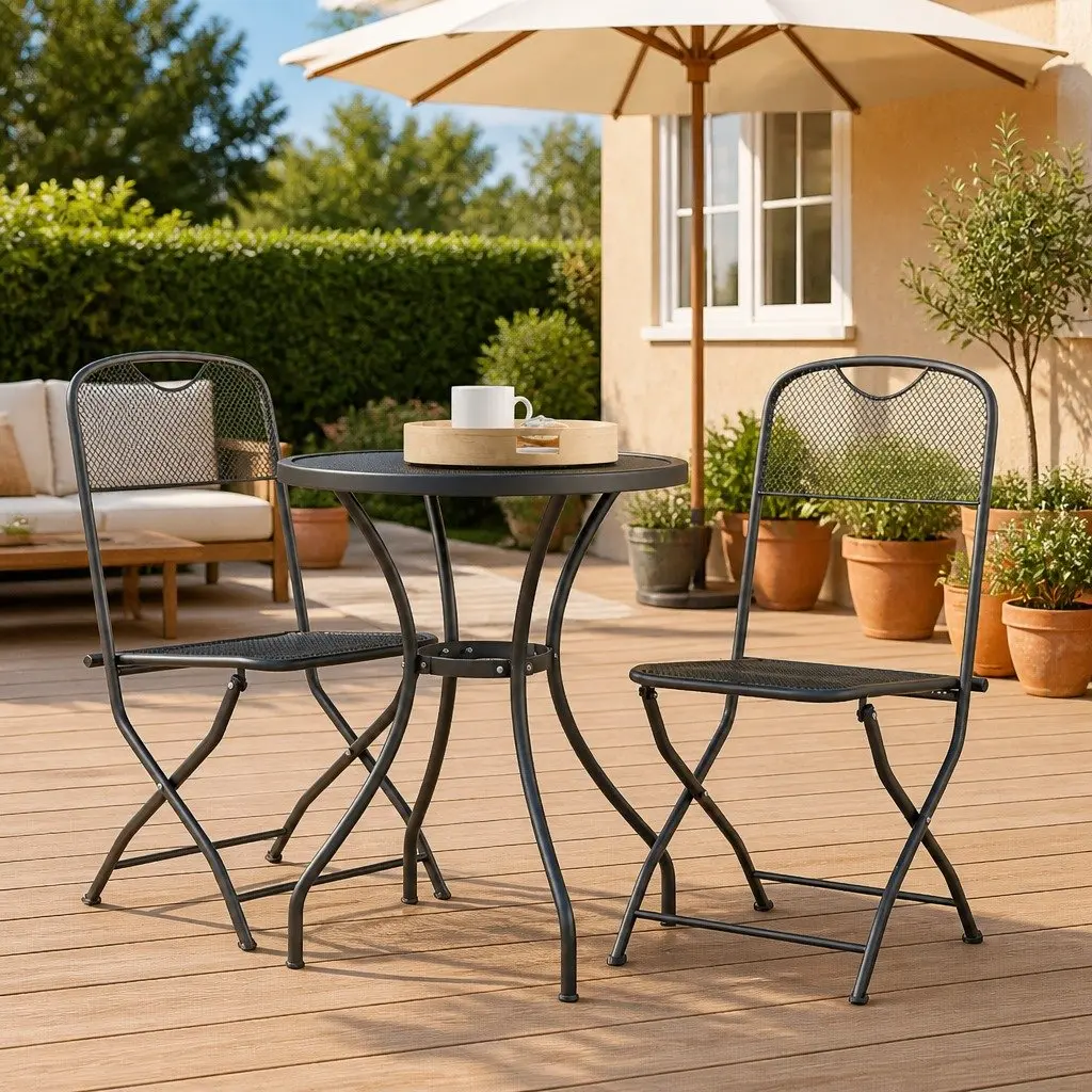 Garden Dining Set 3 Piece Anthracite Expanded Metal Mesh Outdoor Furniture