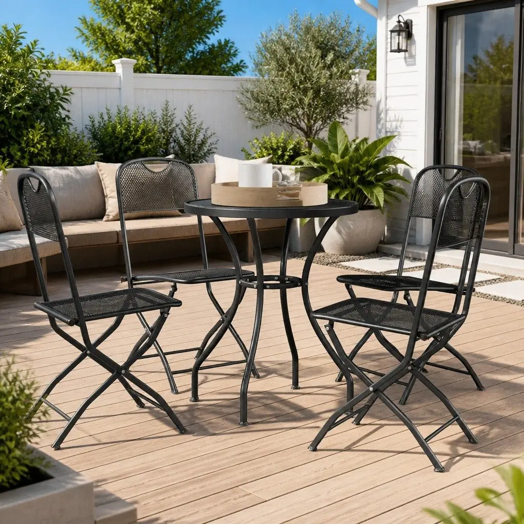 5 Piece Garden Dining Set Outdoor Dining Anthracite Expanded Metal Mesh Folding Chairs