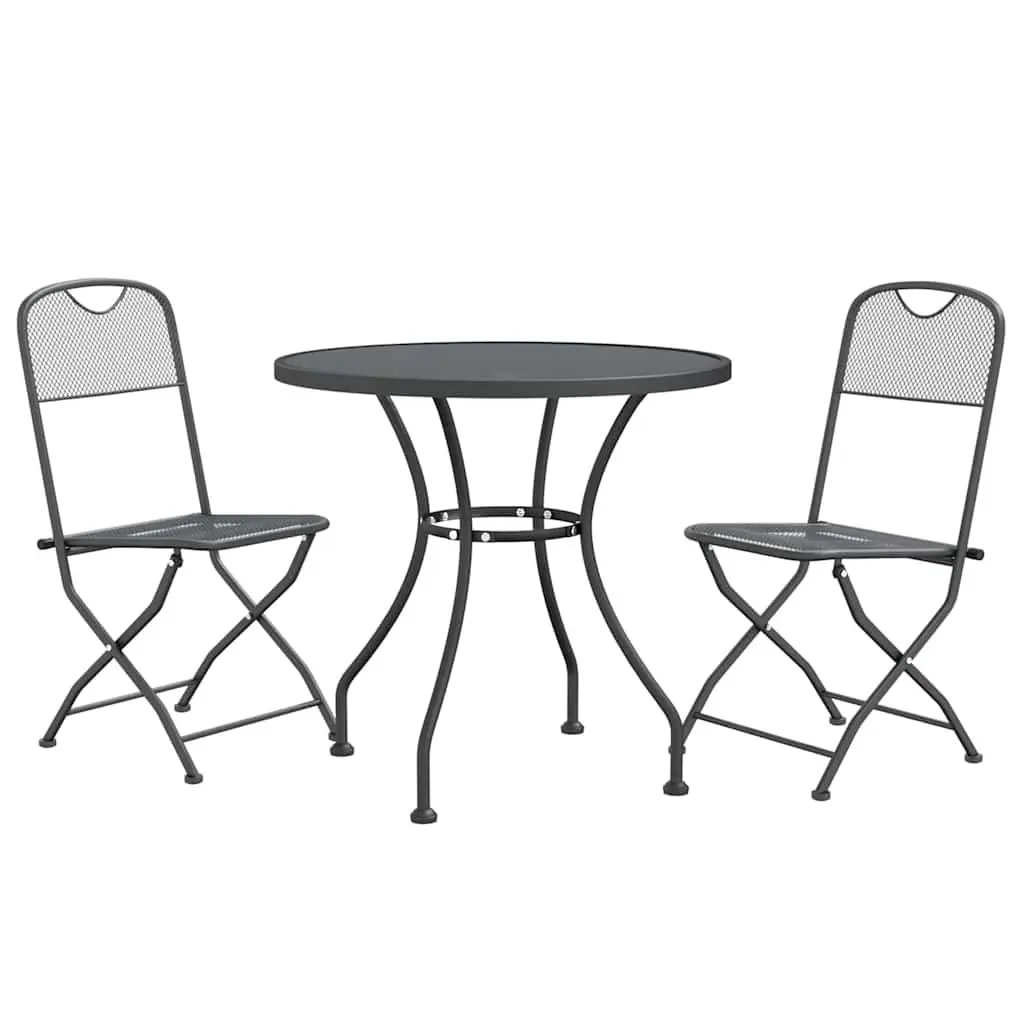 3 Piece Garden Dining Set Expanded Metal Mesh Anthracite Outdoor Table Chairs