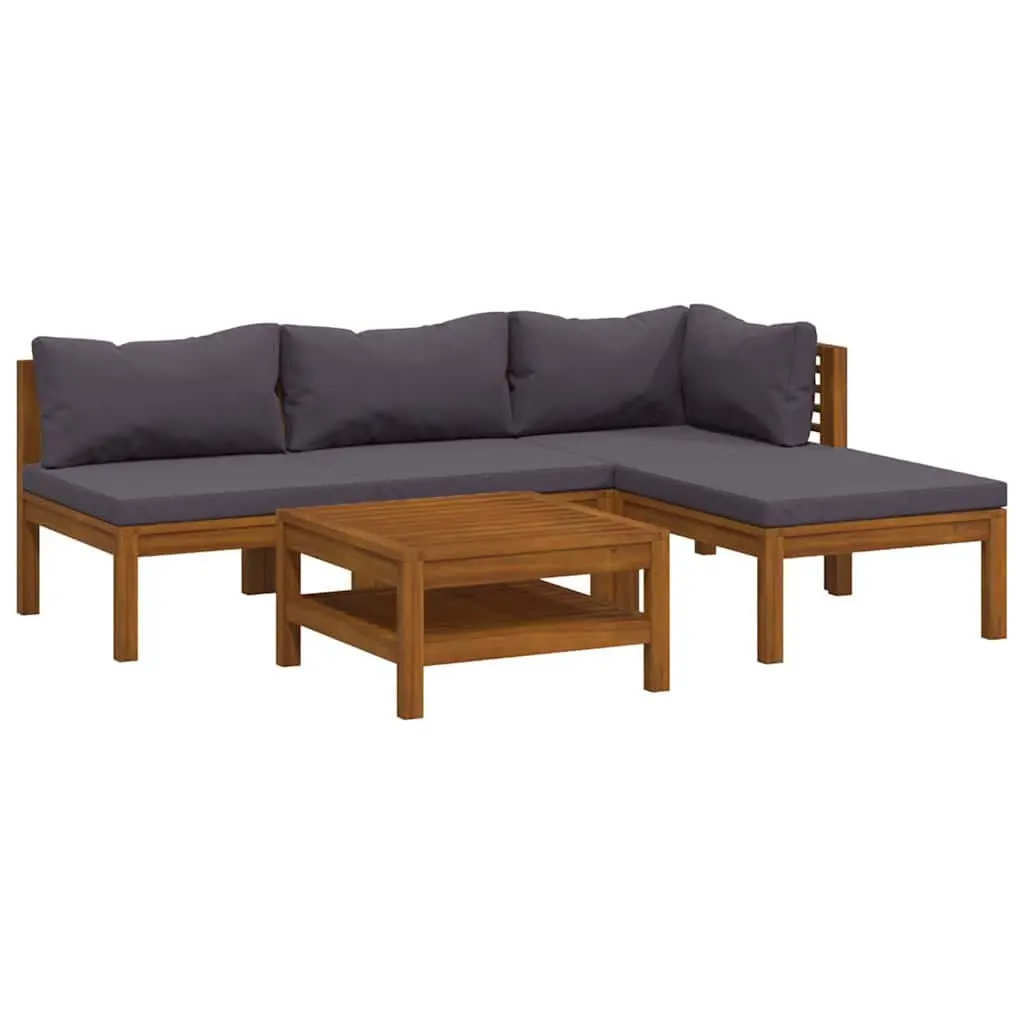 5 Piece Garden Lounge Set Outdoor Furniture Grey Acacia Wood Cushions
