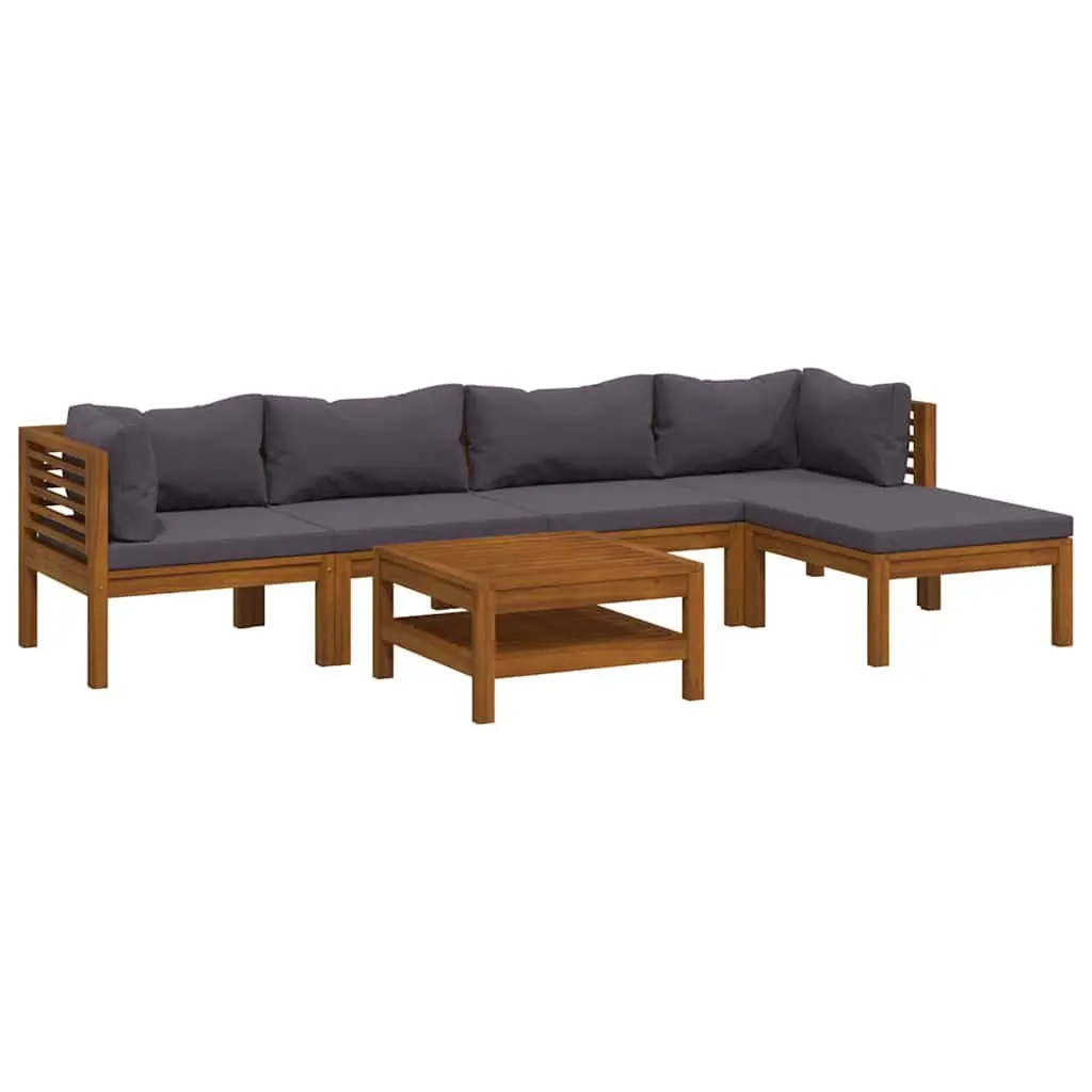 Outdoor Lounge Set Modular Sofa 6 Piece Acacia Wood Grey