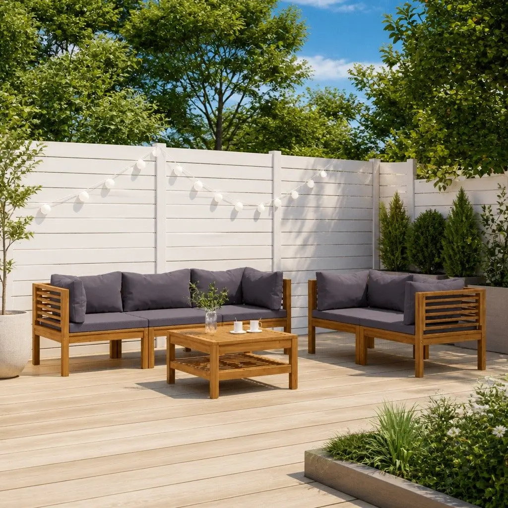 Garden Lounge Set 6 Piece Outdoor Furniture Modular Sofa Acacia Wood Grey
