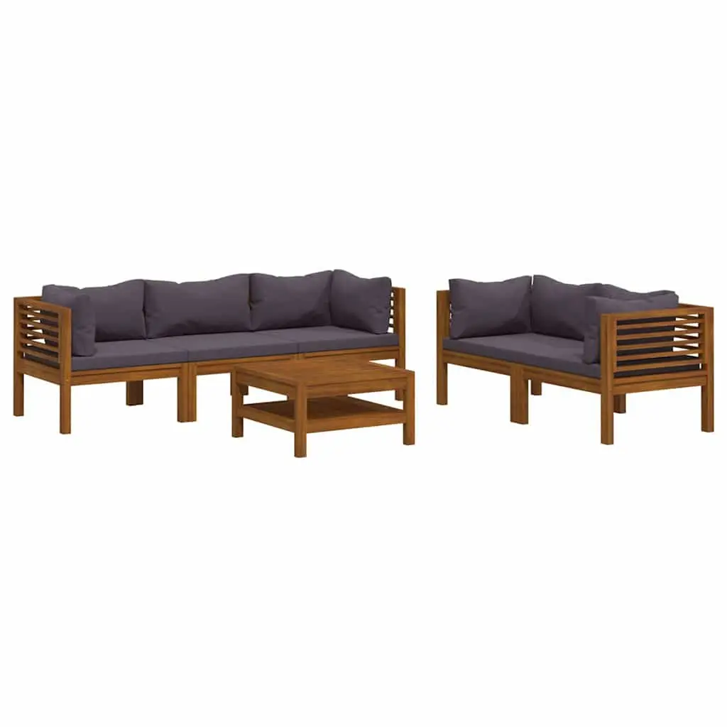Garden Lounge Set 6 Piece Outdoor Furniture Modular Sofa Acacia Wood Grey