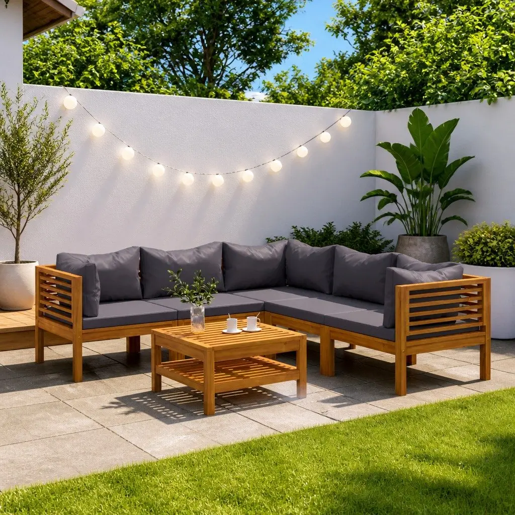 Garden Lounge Set Outdoor Furniture Modular Sofa Coffee Table 6 Piece Grey