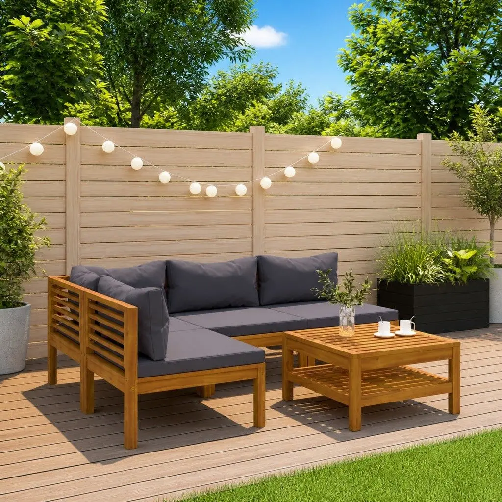 5 Piece Garden Lounge Set Outdoor Furniture Sofa Coffee Table Acacia Wood Grey
