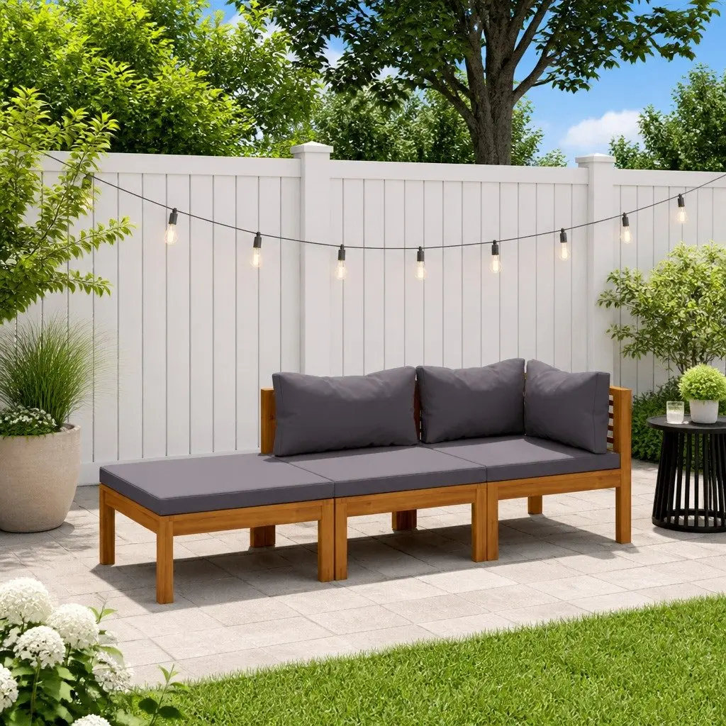 3 Piece Garden Lounge Set Outdoor Furniture Patio Sofa Coffee Table Grey Wood