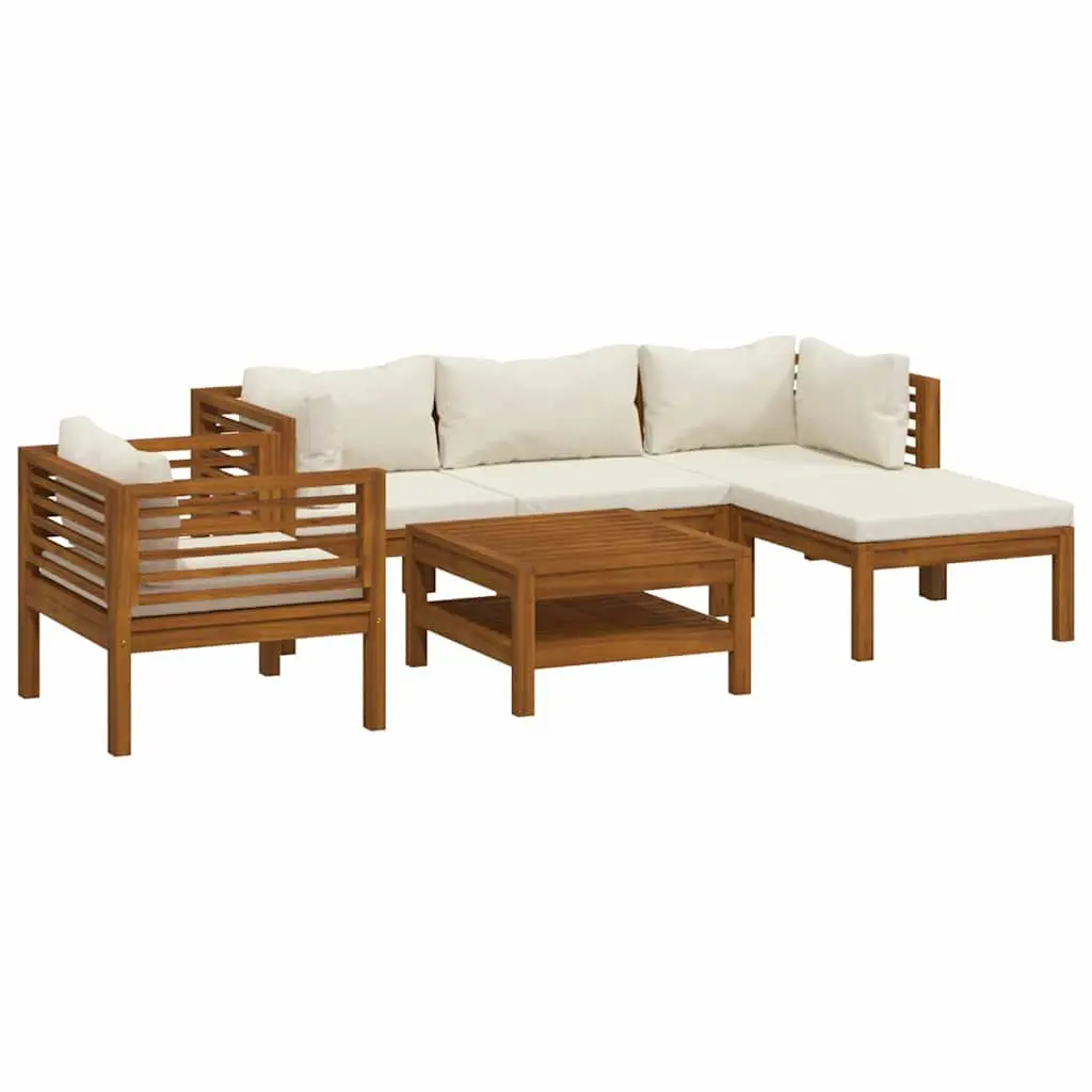 Garden Lounge Set Outdoor Furniture 6 Piece Acacia Wood Modular Patio Sofa Cream Cushions