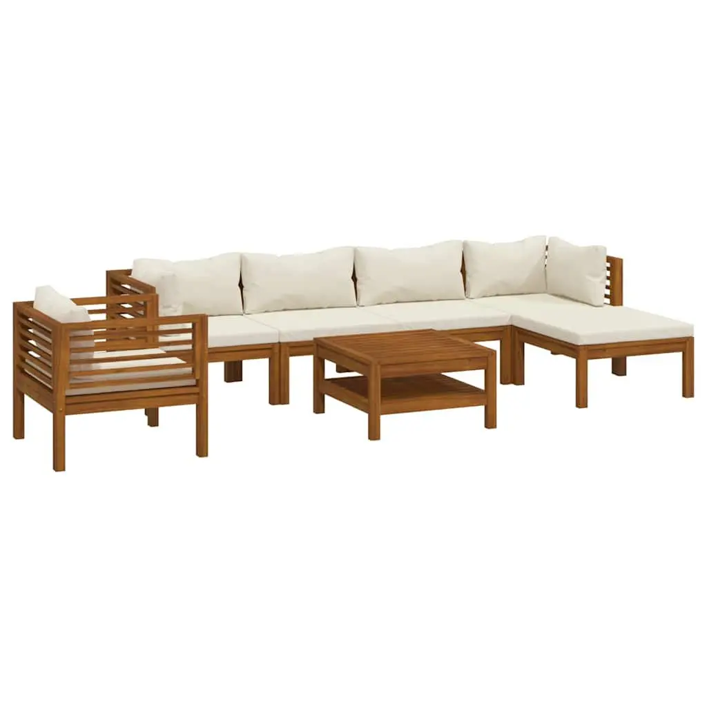 Modular Outdoor Lounge Set 7 Piece Acacia Wood Cream Cushions Garden Furniture