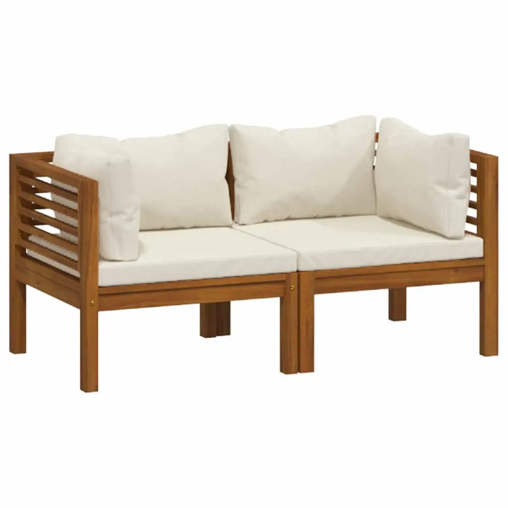 Outdoor Lounge Set 2-Seater Garden Sofa Solid Acacia Wood Cream Cushions Patio Furniture