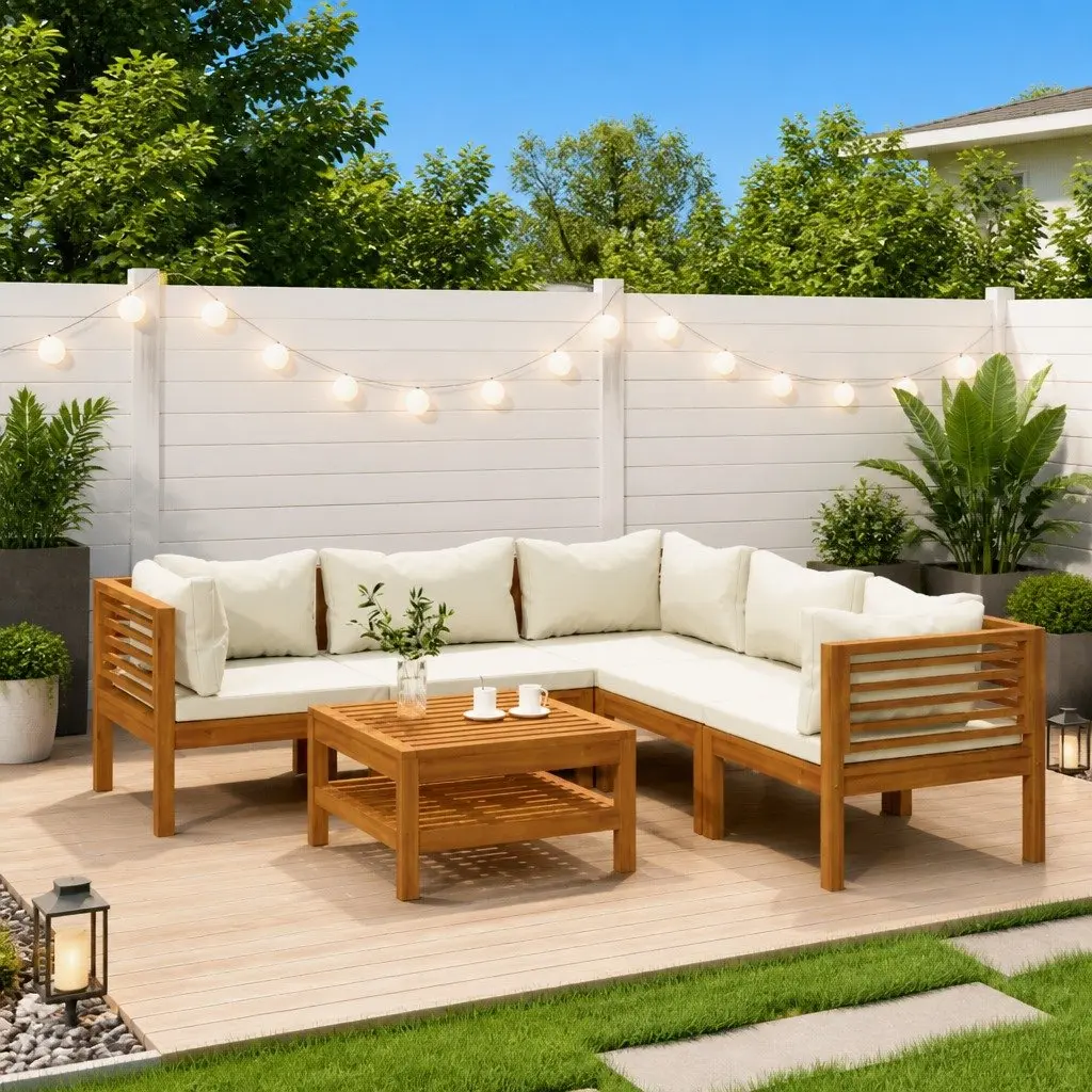 Garden Lounge Set 6 Piece Outdoor Furniture Modular Sofa Cream Acacia Wood