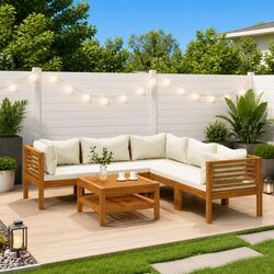 Comfortable 6-Piece Garden Lounge Set with Acacia Frame