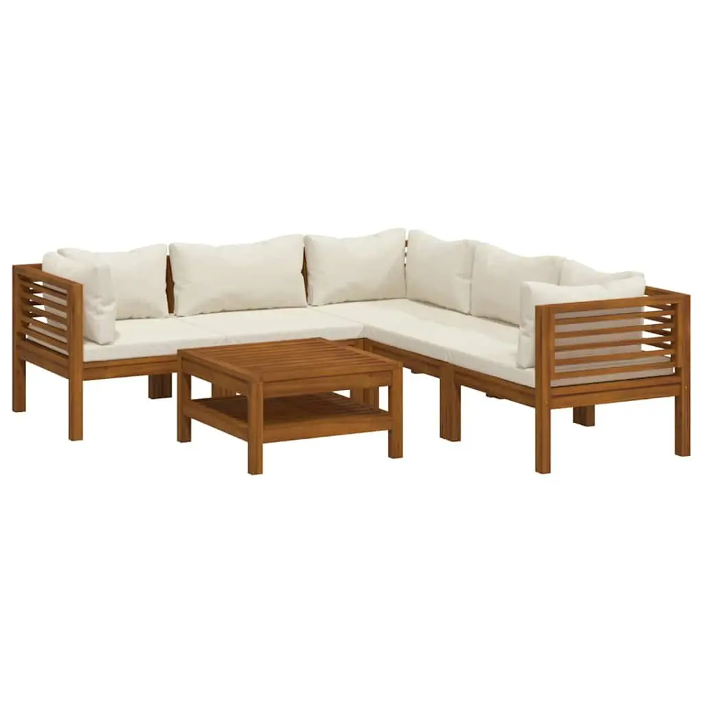 Garden Lounge Set 6 Piece Outdoor Furniture Modular Sofa Cream Acacia Wood