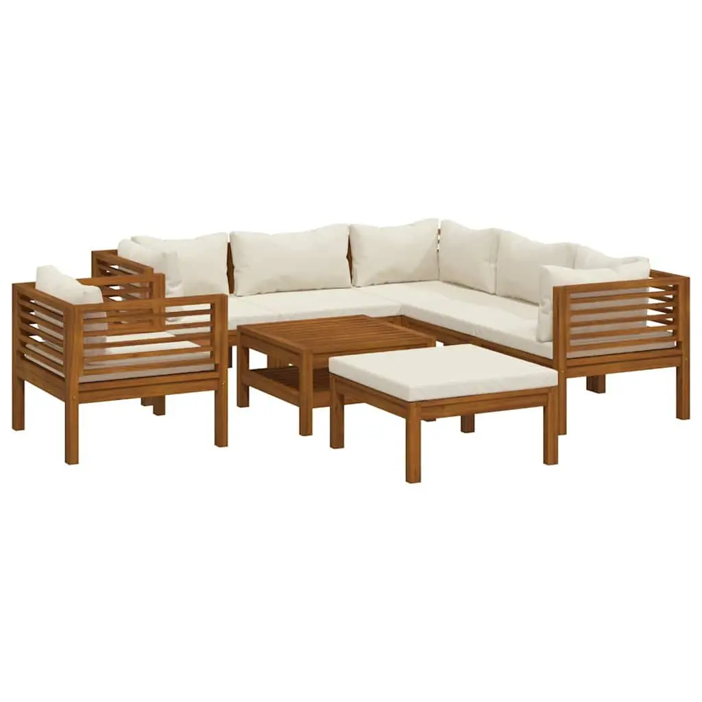 8 Piece Outdoor Garden Lounge Set Modular Sofa Cream Cushions Slatted Coffee Table