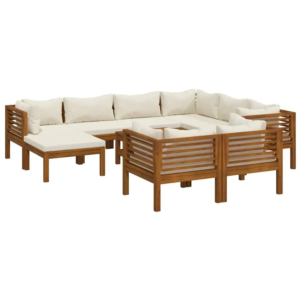 Outdoor Lounge Set 10 Piece Modular Sofa Acacia Wood Cream Cushions