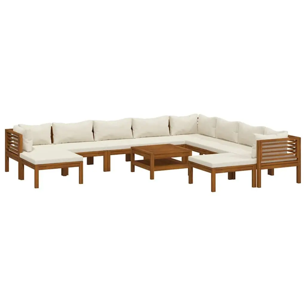 Garden Lounge Set 11 Piece Outdoor Furniture Acacia Wood Sofa with Cream Cushions