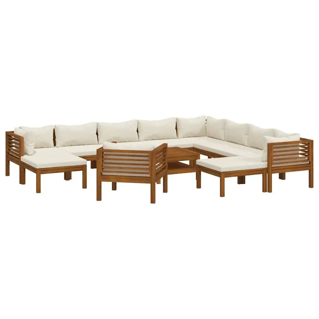 Garden Lounge Set 12 Piece Outdoor Furniture Modular Acacia Wood Patio Seating Cream Cushions