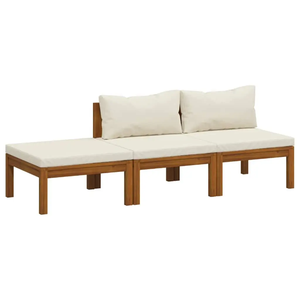 3 Piece Outdoor Lounge Set Garden Furniture Acacia Wood Cream Cushions