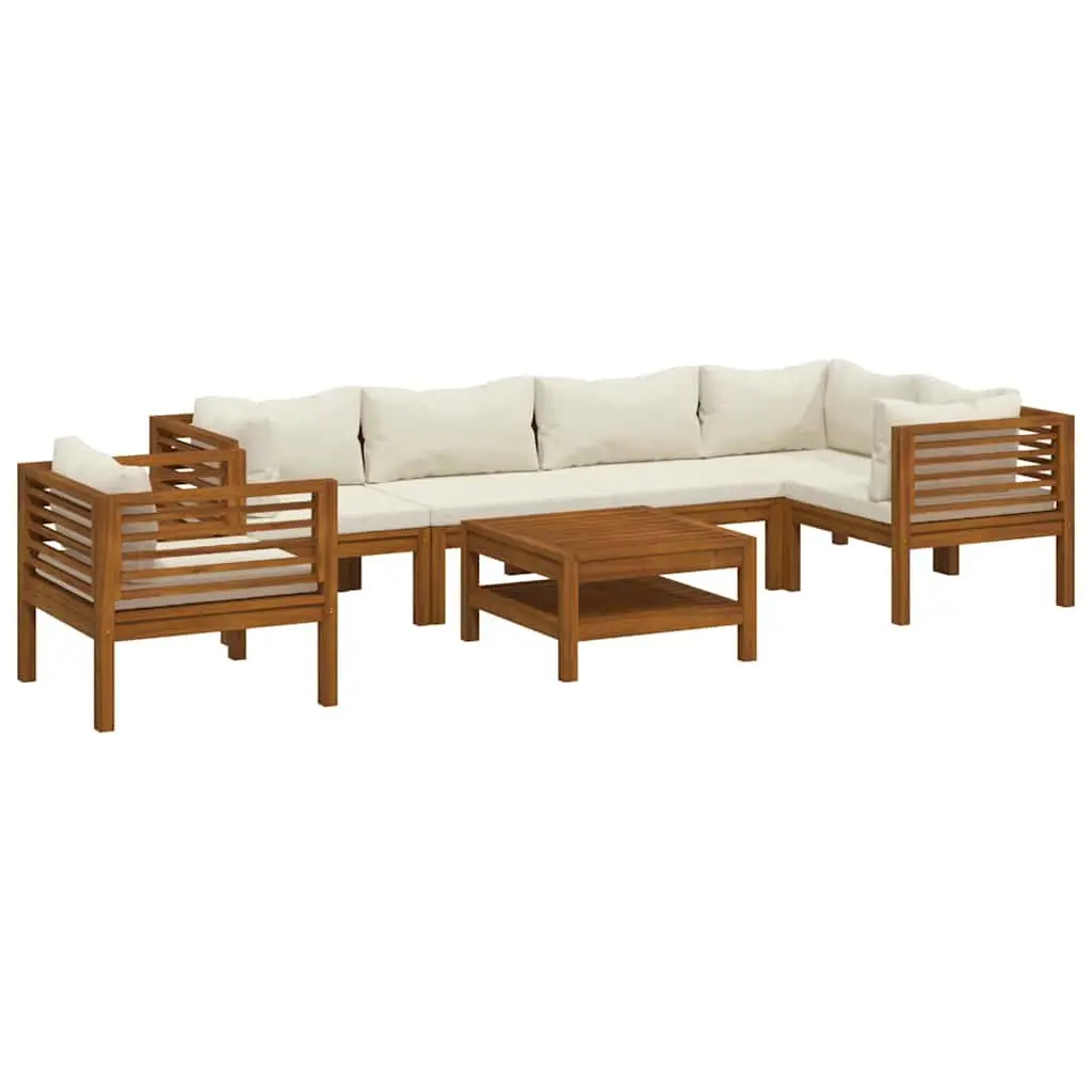 7 Piece Outdoor Lounge Set Garden Furniture Acacia Wood Sofa Coffee Table Cream