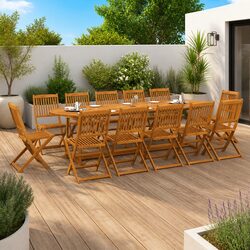 Garden Dining Set 13 Piece Outdoor Furniture Wood Table Chairs Patio Seating