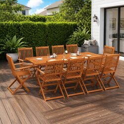 Warm 11-Piece Outdoor Dining Set - Solid Acacia Wood