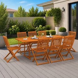 Reliable 9 Piece Garden Dining Set in Brown