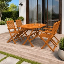 Reliable 5 Piece Garden Dining Set in Brown Acacia Wood
