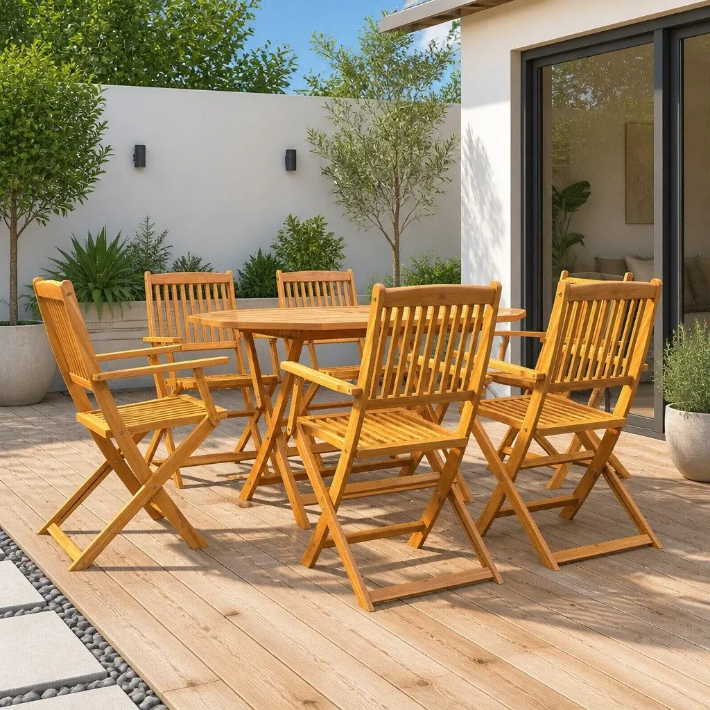 7 Piece Outdoor Garden Dining Set Wood Foldable Compact Brown
