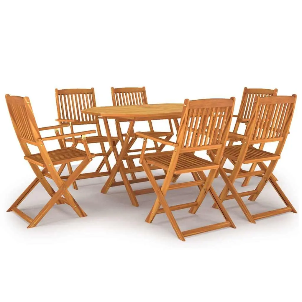 7 Piece Outdoor Garden Dining Set Wood Foldable Compact Brown