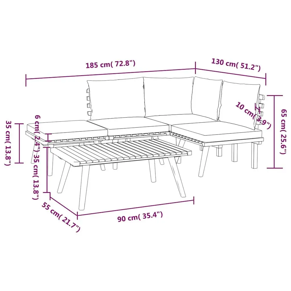 Garden Lounge Set 5 Piece Outdoor Furniture Patio Acacia Wood with Cushions