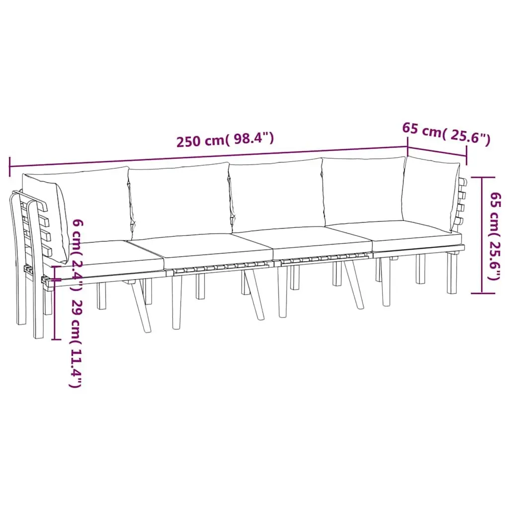 Garden Lounge Set 4 Piece Brown Outdoor Patio Furniture Solid Wood Cushions