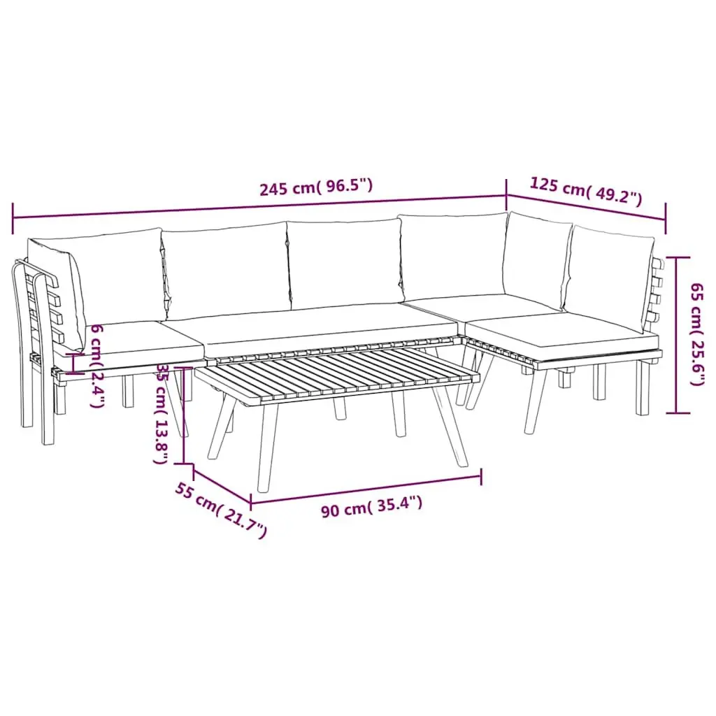 5 Piece Garden Lounge Set Outdoor Patio Furniture Solid Acacia Wood Brown