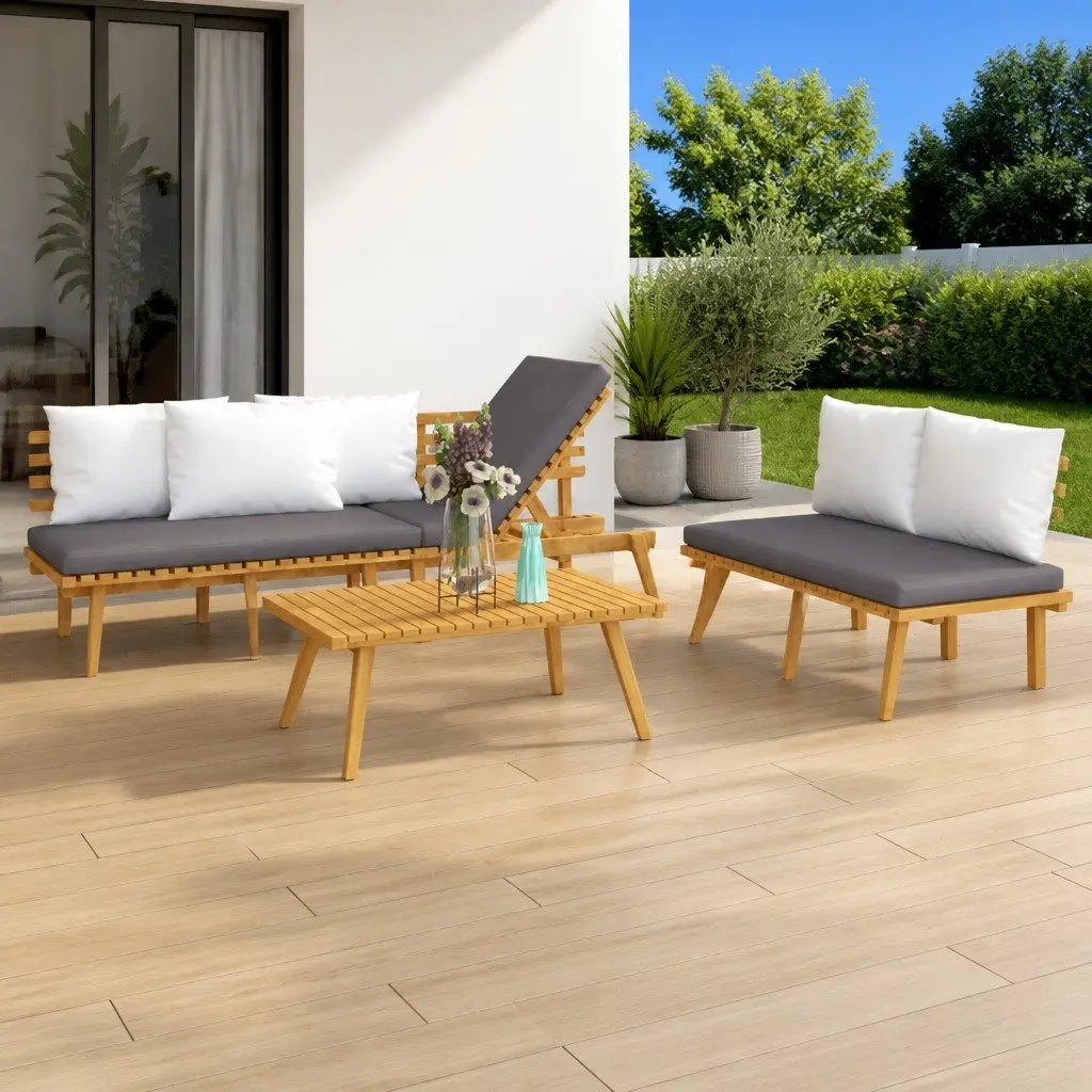 3 Piece Garden Lounge Set Outdoor Furniture Solid Wood Acacia Brown with Cushions