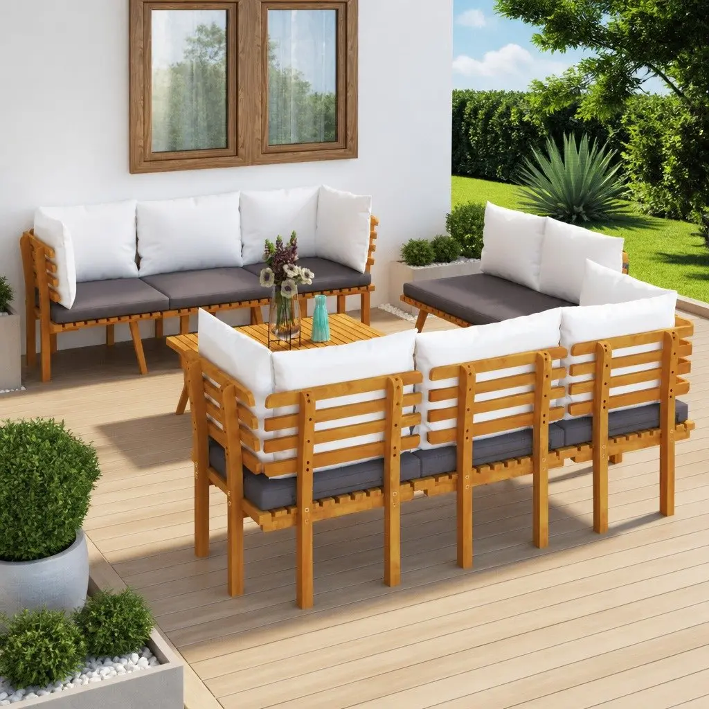 Outdoor Lounge Set 8 Piece Garden Furniture Solid Acacia Wood Brown Weather-Resistant