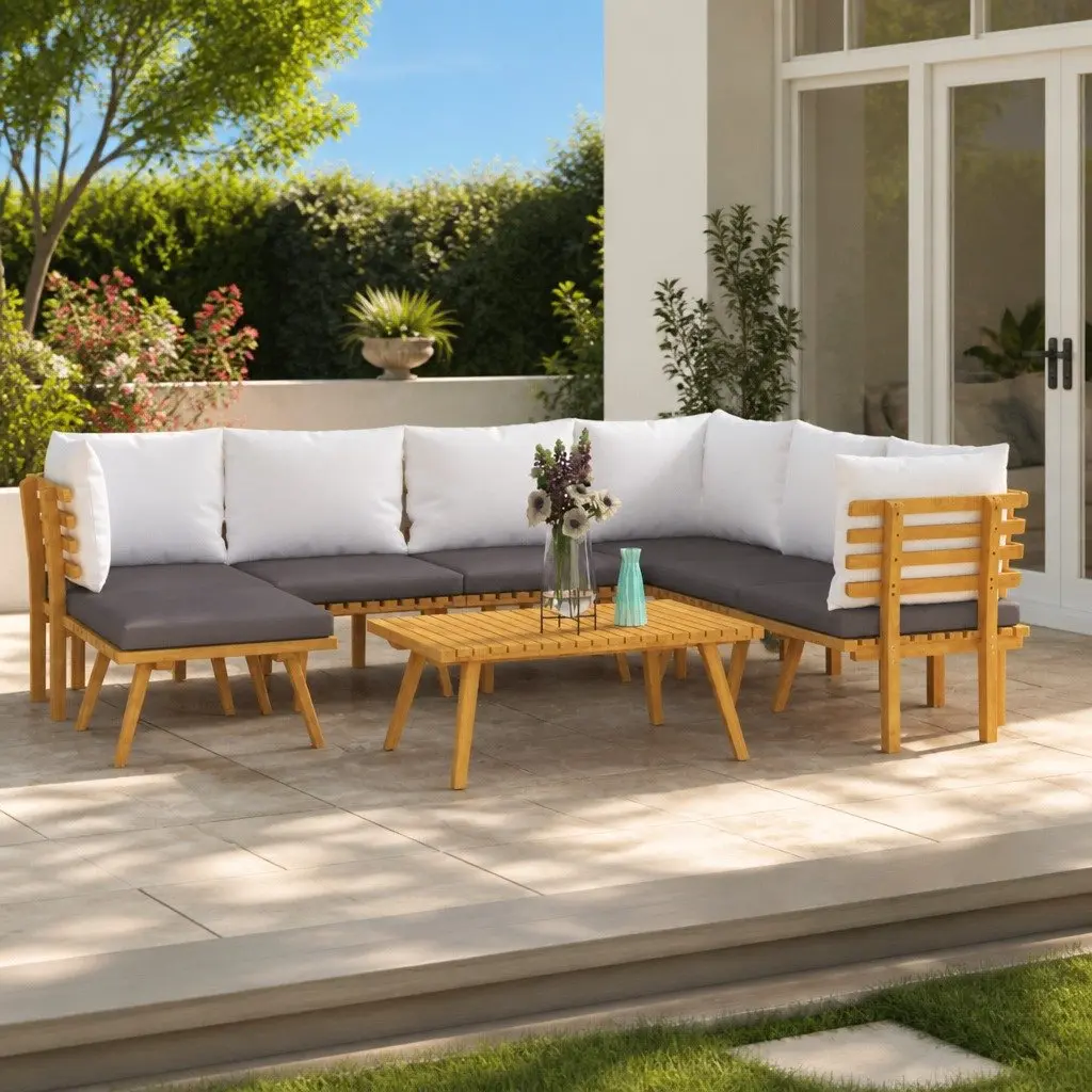 8 Piece Garden Lounge Set Outdoor Furniture Solid Acacia Wood Brown with Cushions