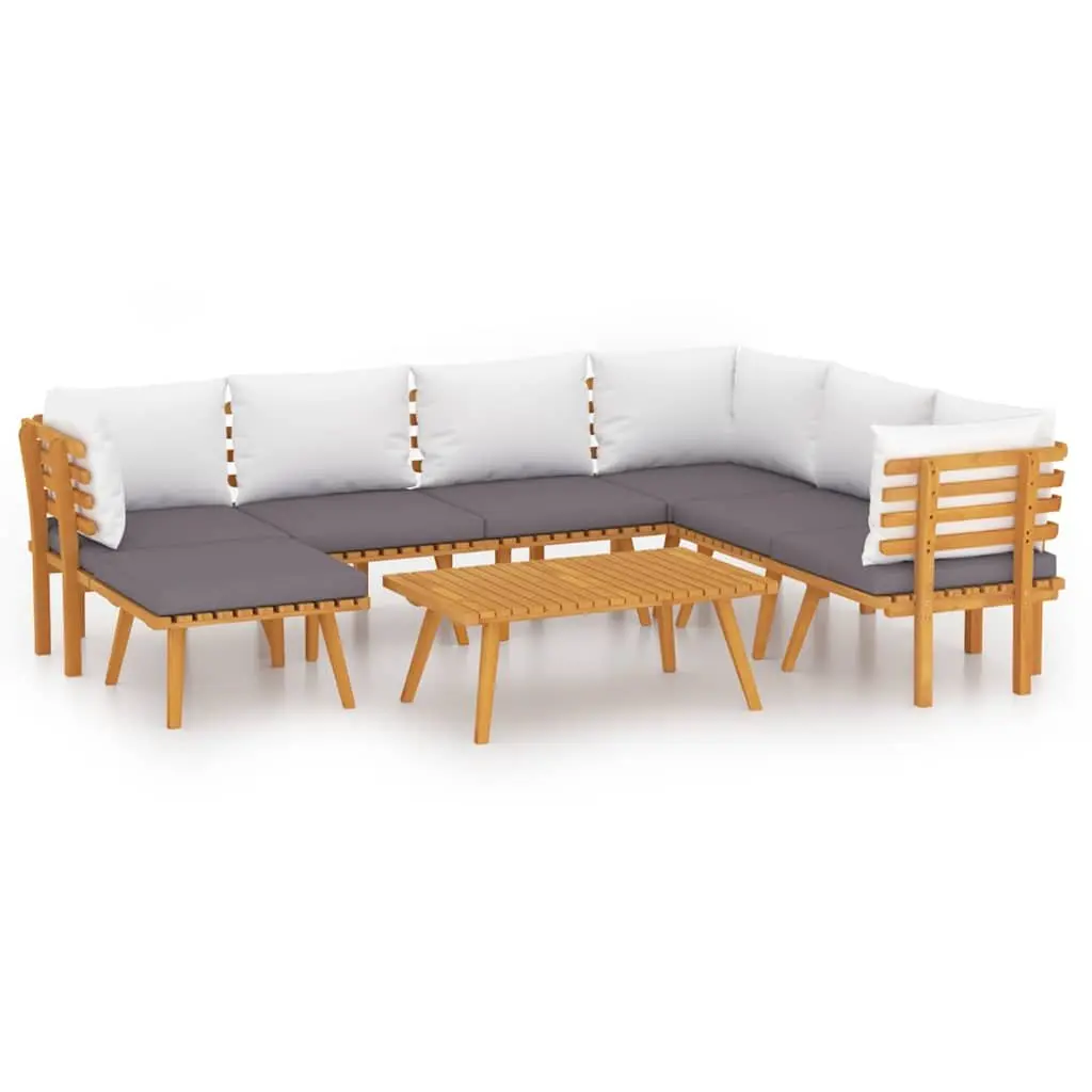 8 Piece Garden Lounge Set Outdoor Furniture Solid Acacia Wood Brown with Cushions