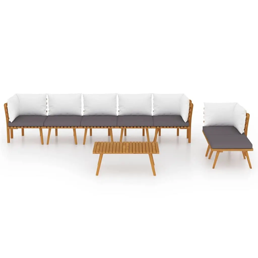 8 Piece Garden Lounge Set Outdoor Furniture Solid Acacia Wood Brown with Cushions