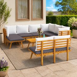 Durable 9 Piece Acacia Lounge Set for Outdoor Comfort