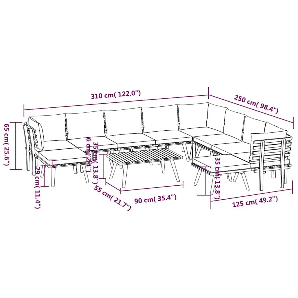 Garden Lounge Set 11 Piece Outdoor Furniture Solid Wood Acacia Brown Patio