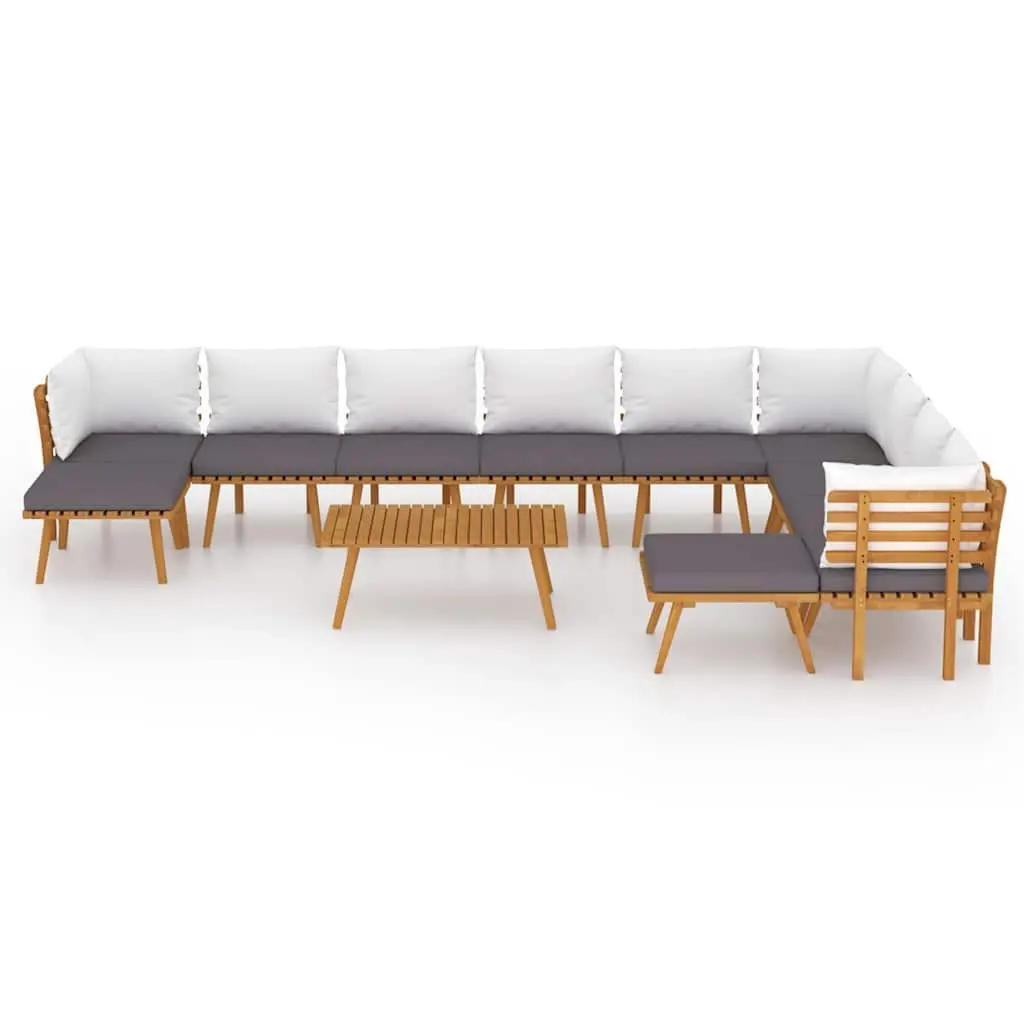 Garden Lounge Set 12 Piece Outdoor Furniture Solid Wood Acacia Brown Cushions