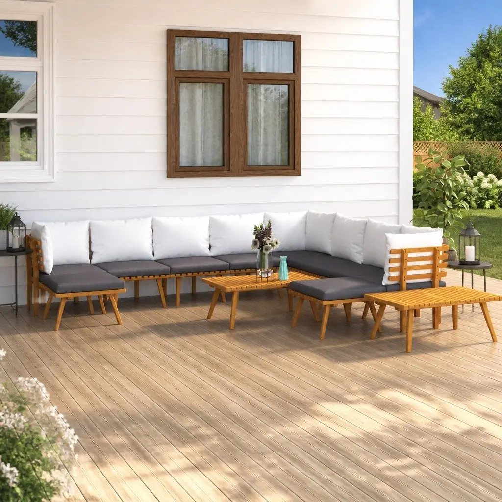 Garden Lounge Set 12 Piece Outdoor Patio Furniture Solid Acacia Wood Brown