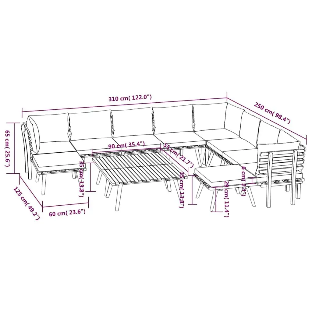 Garden Lounge Set 12 Piece Outdoor Patio Furniture Solid Acacia Wood Brown