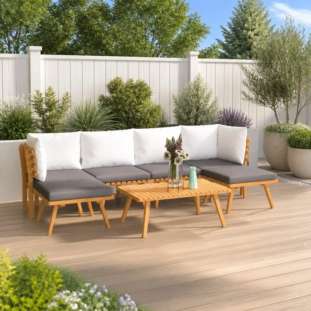 7 Piece Garden Lounge Set Solid Acacia Wood Outdoor Patio Brown