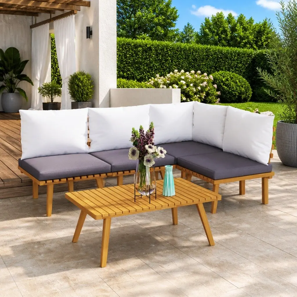 5 Piece Acacia Lounge Set with Cushions