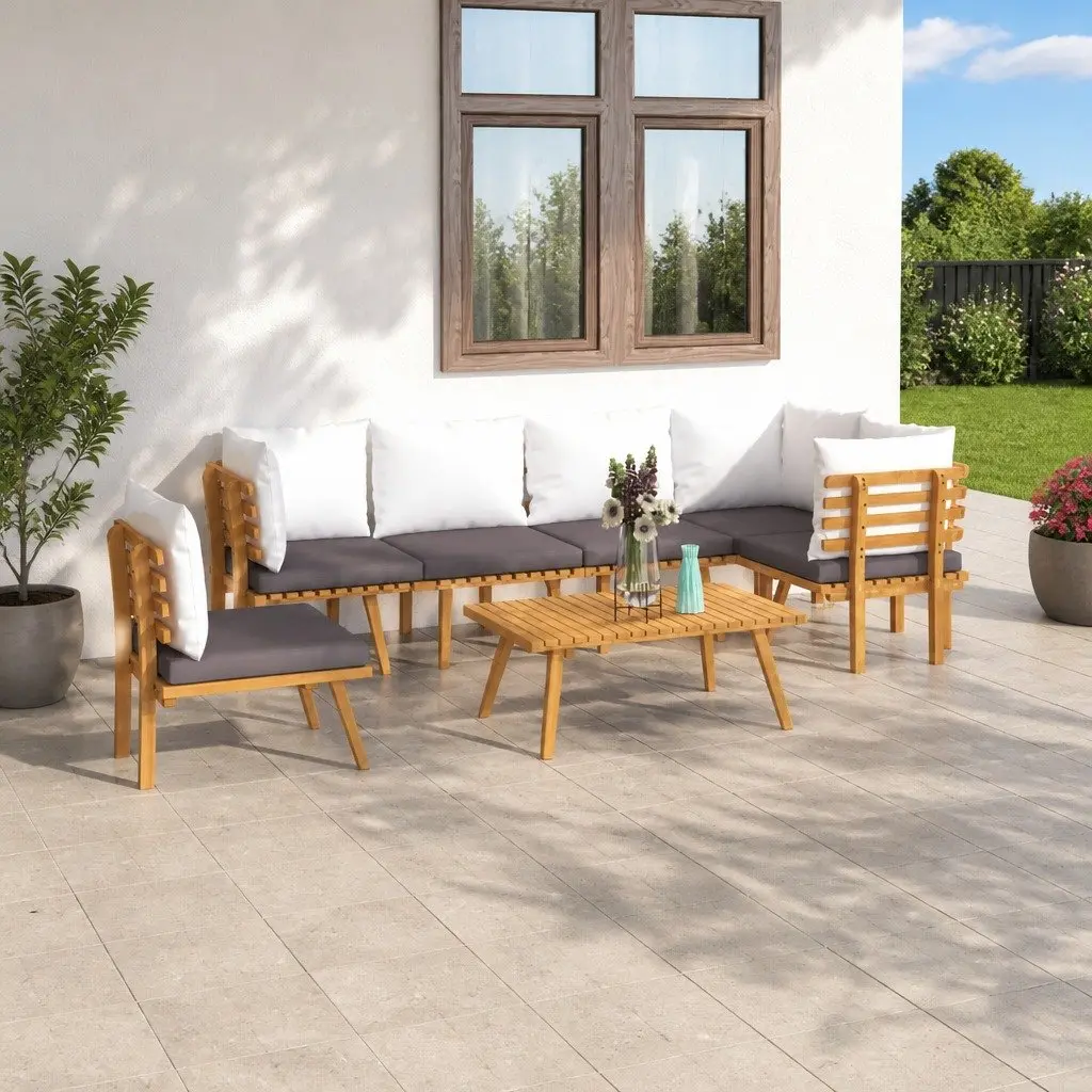 7 Piece Outdoor Garden Lounge Set with Cushions Solid Acacia Wood Brown