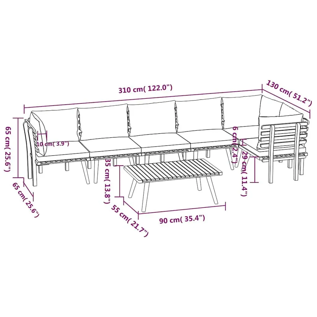 7 Piece Outdoor Garden Lounge Set with Cushions Solid Acacia Wood Brown